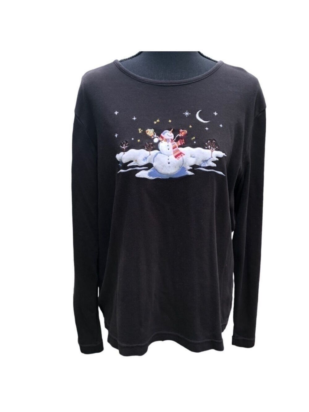 White Stag Womens Winter Holiday Snowman Black Top Size XL